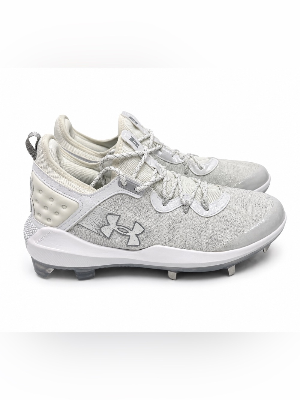 Under Armour Men’s Baseball Cleats White Gray Size 12.5 Metal Stud Low Top